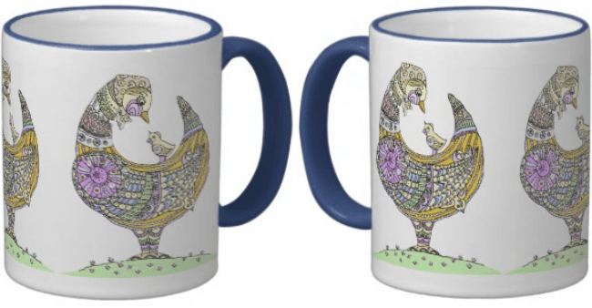 Handmade Ceramic Mug, Sassy Chickens